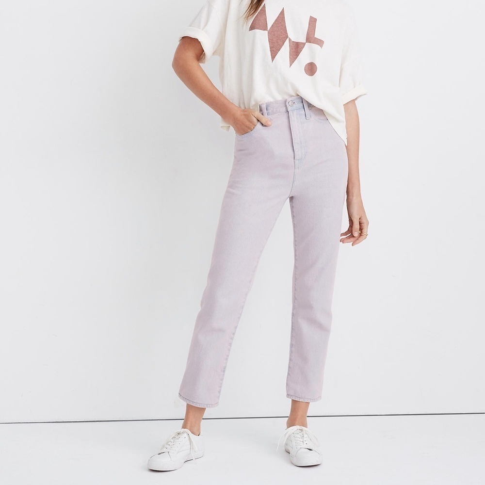 High-Rise Straight Leg Jeans in Light Lilac